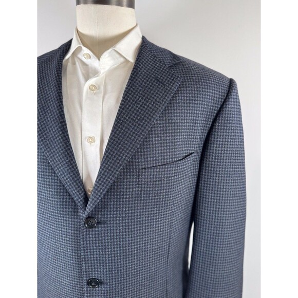 Ermenegildo Zegna Men Blazer Blue Houndstooth Sport Coat Wool Classic Jacket 44 - Picture 8 of 13